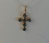 Pendentif Croix or rose  topazes bleues