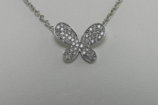 Collier or blanc motif papillon  pavage diamants