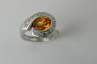 Bague or blanc paladi Spessartite et Diamants